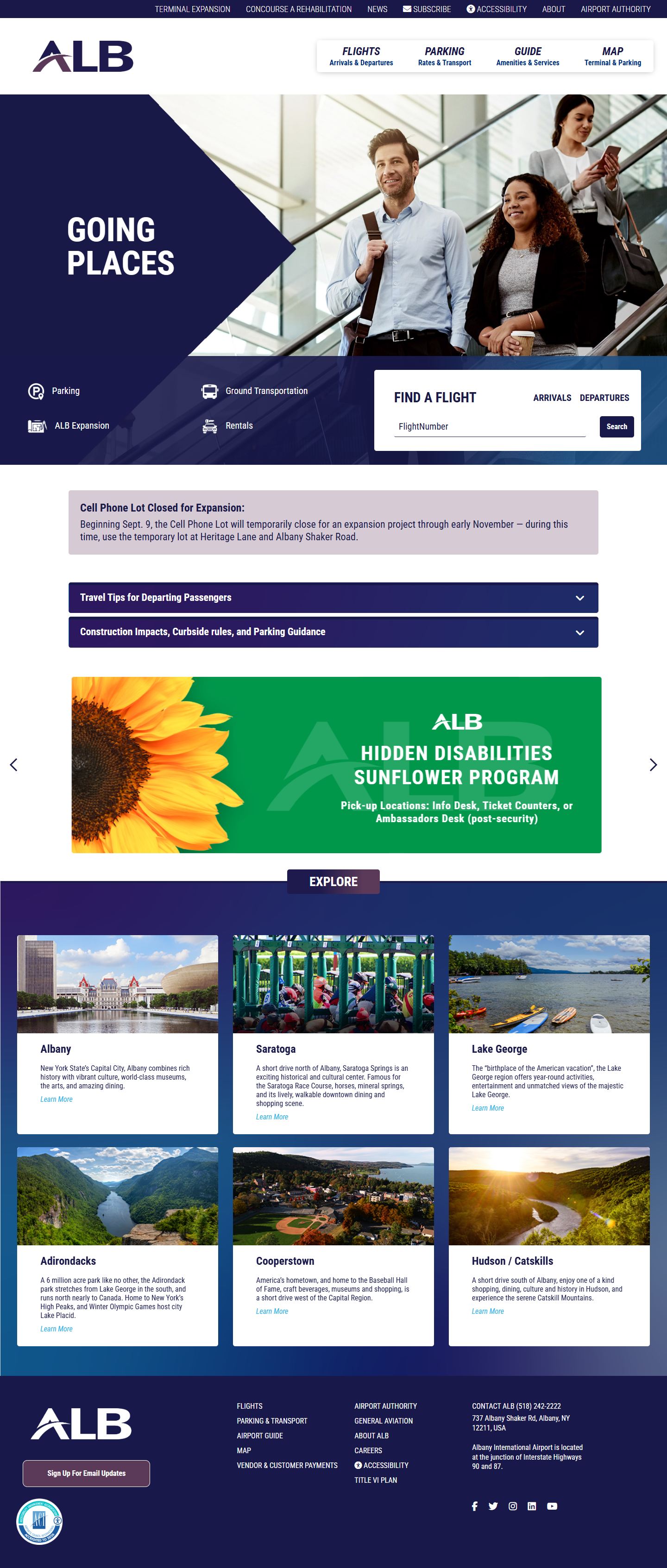 Albany International Airport live website screenshot