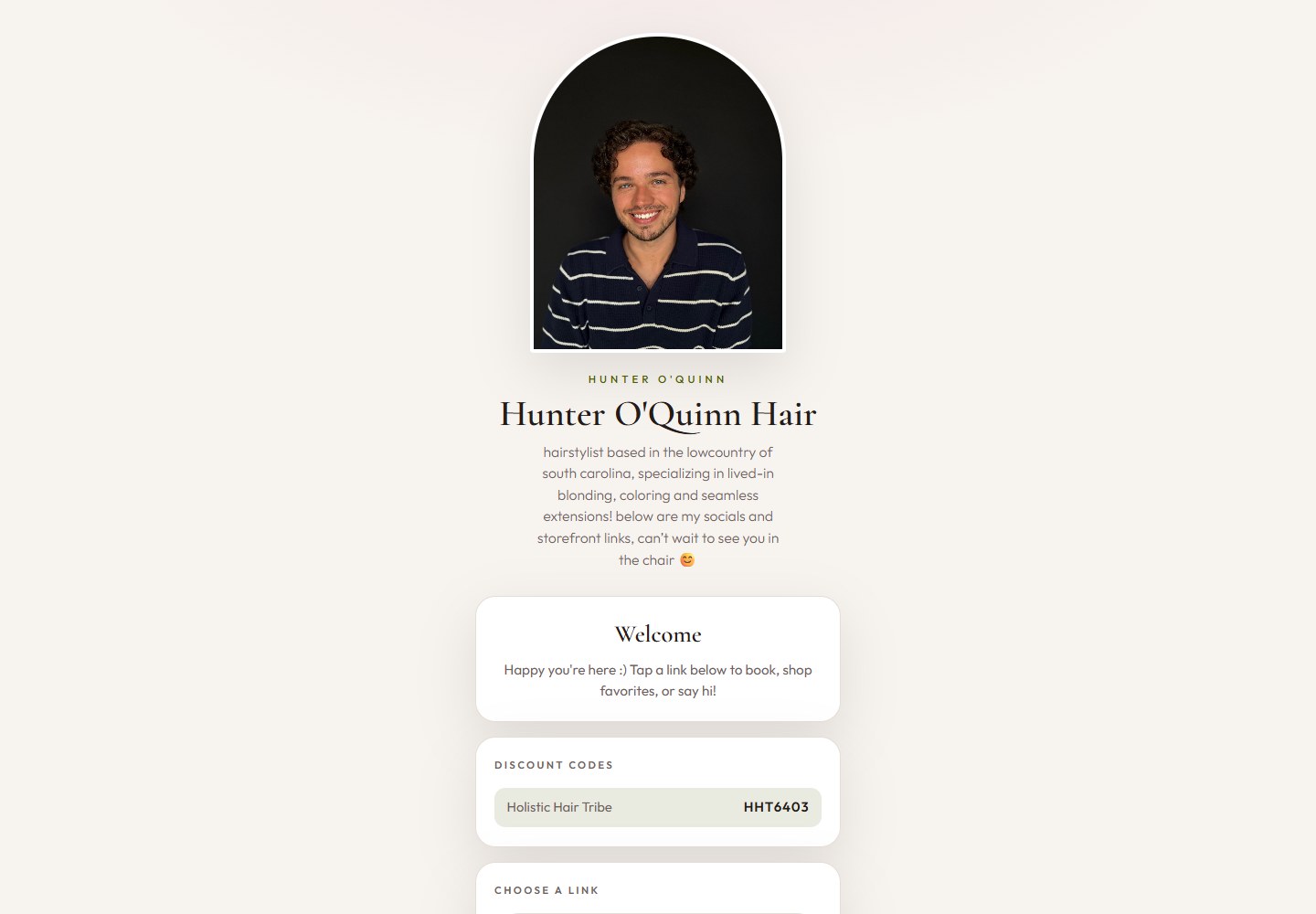 Hunter O’Quinn Hair live website screenshot