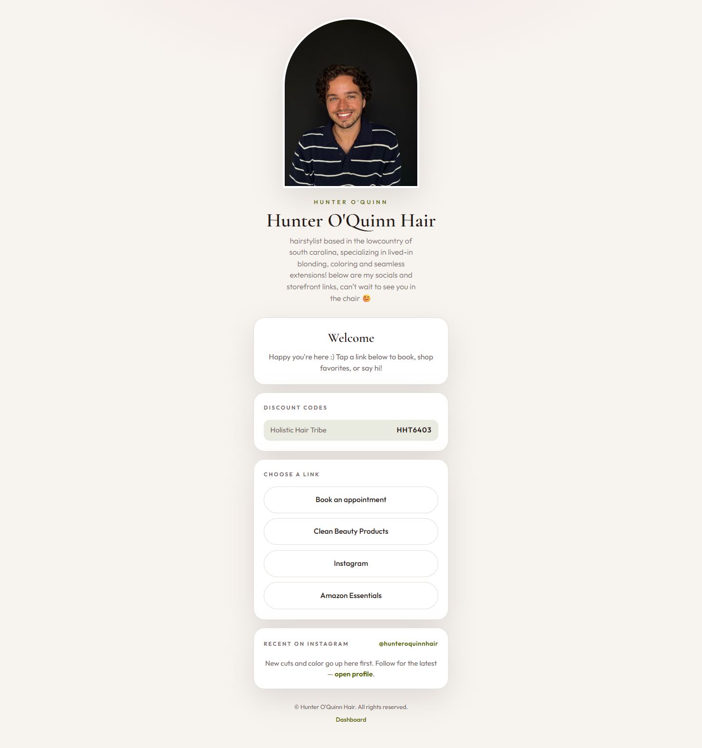 Hunter O’Quinn Hair live website screenshot