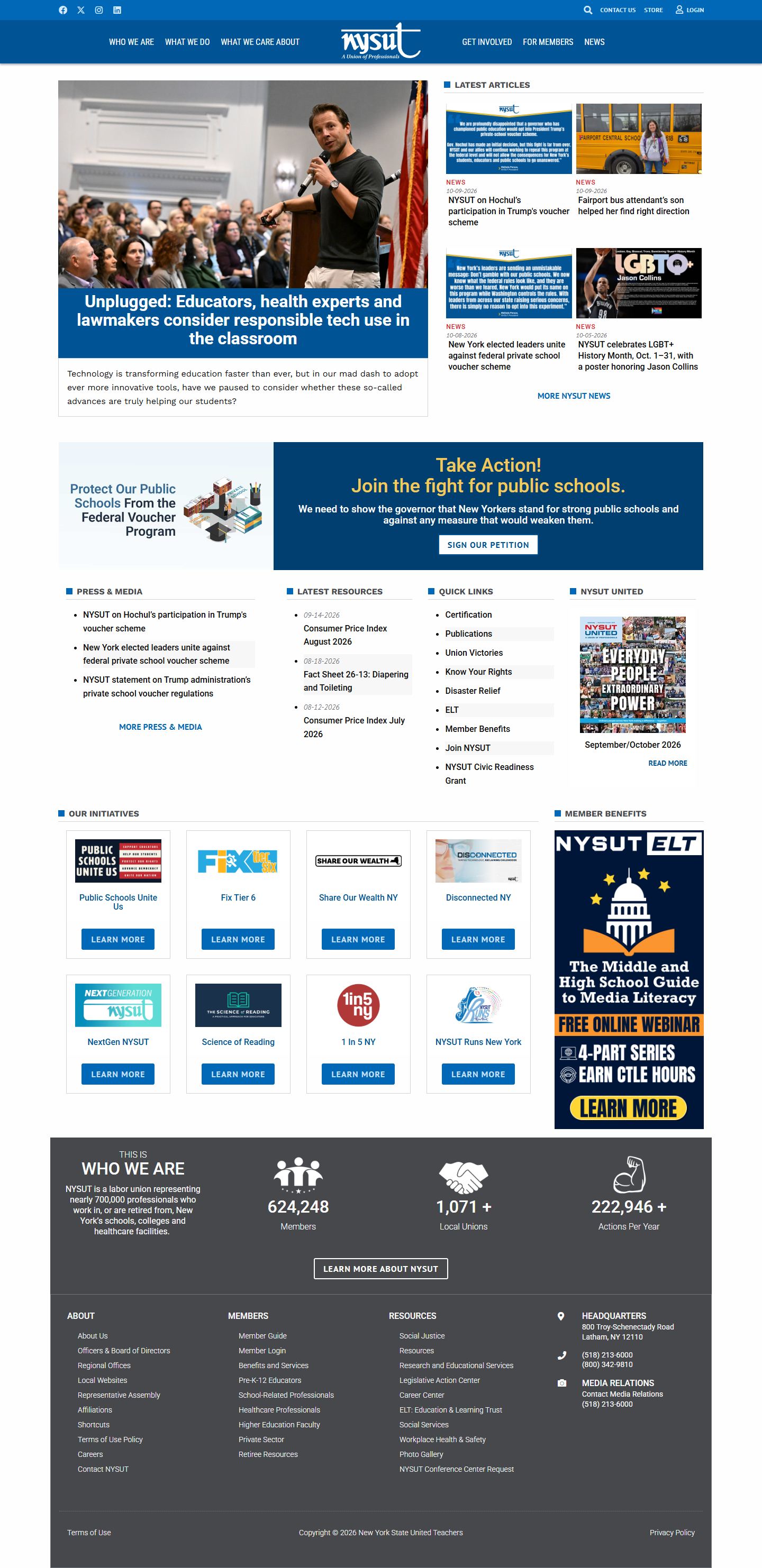 NYSUT live website screenshot