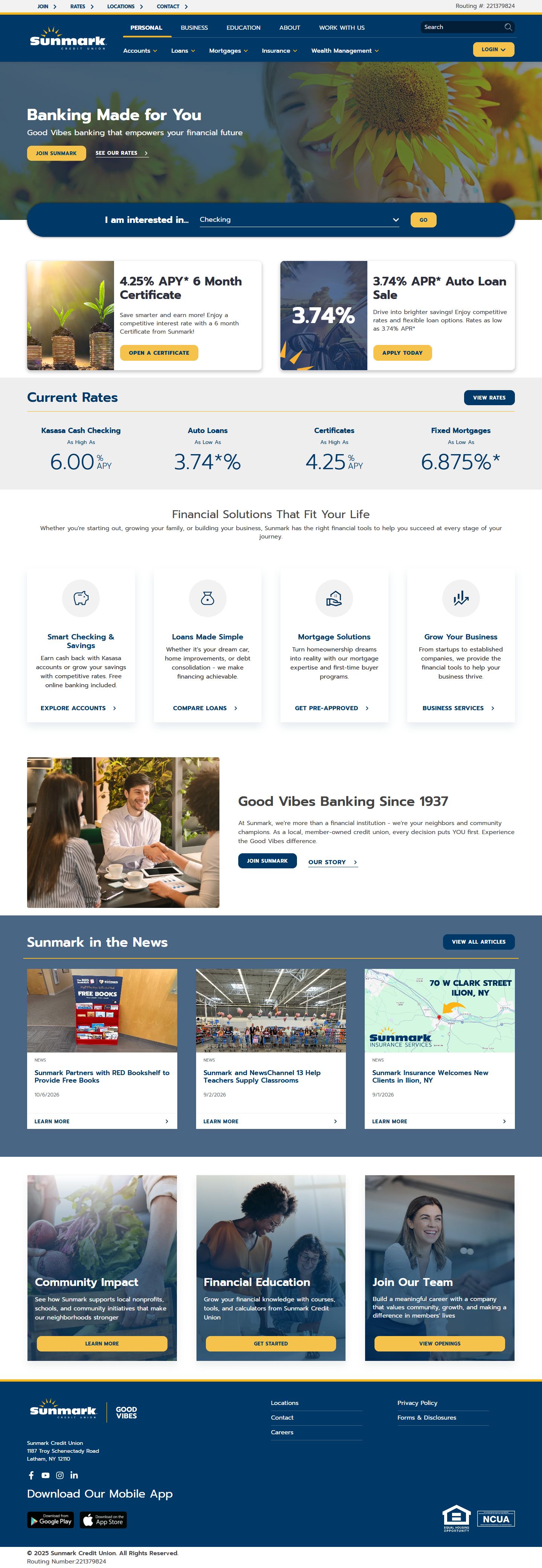 Sunmark Credit Union live website screenshot