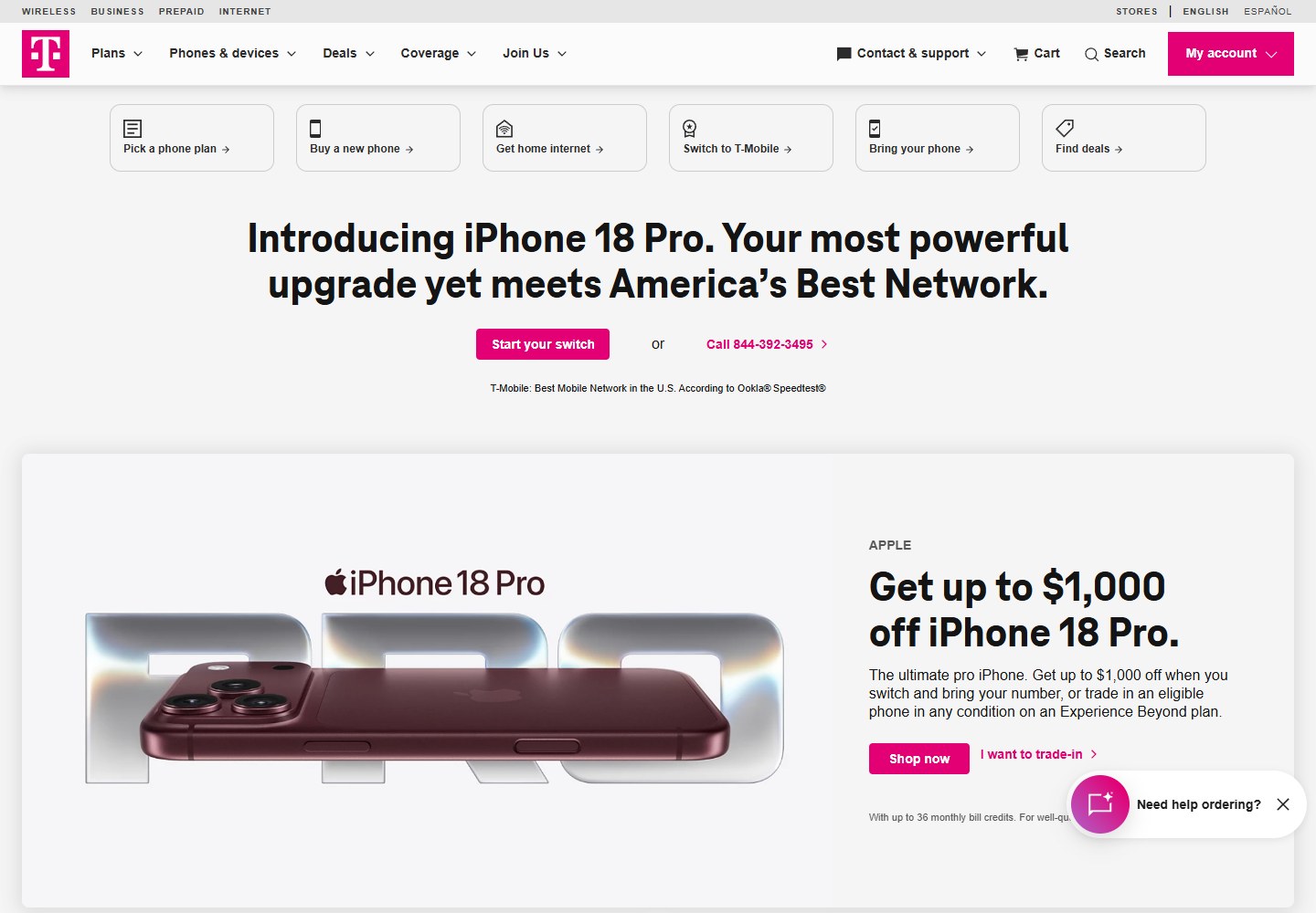 Current T-Mobile public homepage, shown as company context for database work