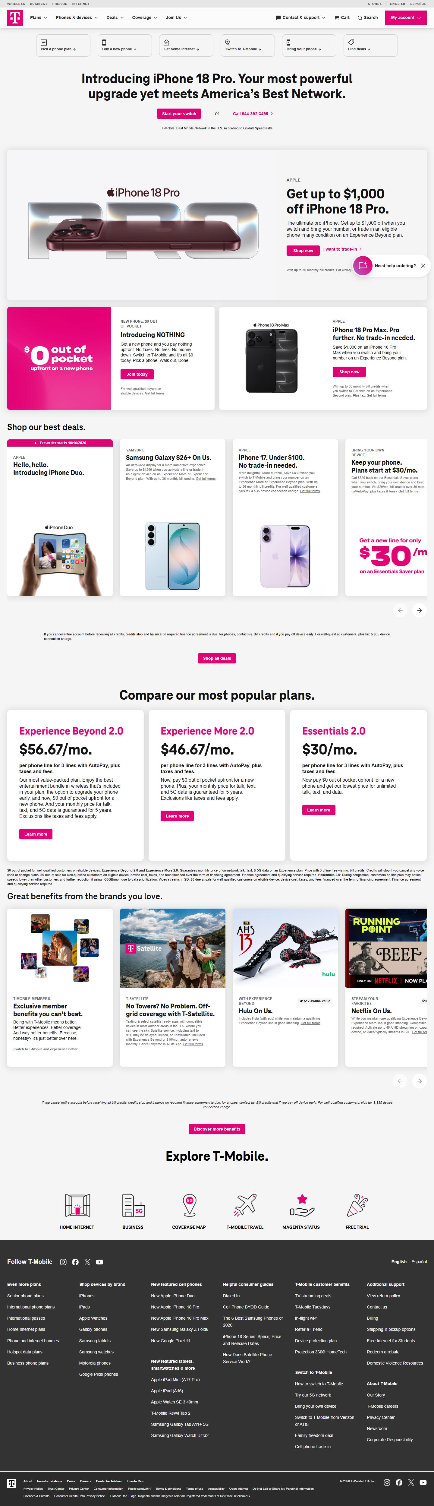 Current T-Mobile public homepage, shown as company context for database work